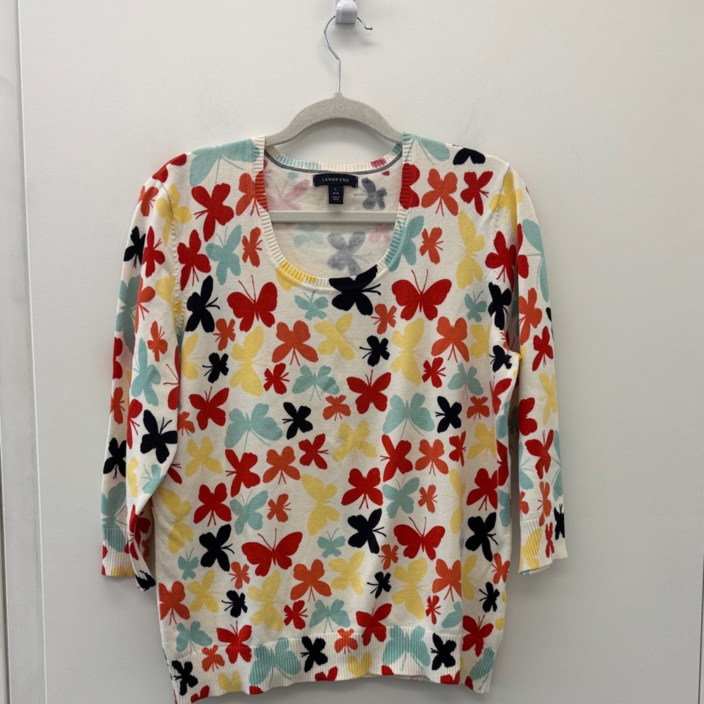 Lands' End Multicolor Butterfly Print Sweater